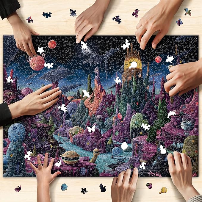 Glow-in-The-Dark Jigsaw Puzzles for Adults 1000 Pieces, Monster Planet Puzzles, Difficult Challenging Unique Puzzle for Adults,6 Colors on Back, Puzzle Size 26.6x19.2