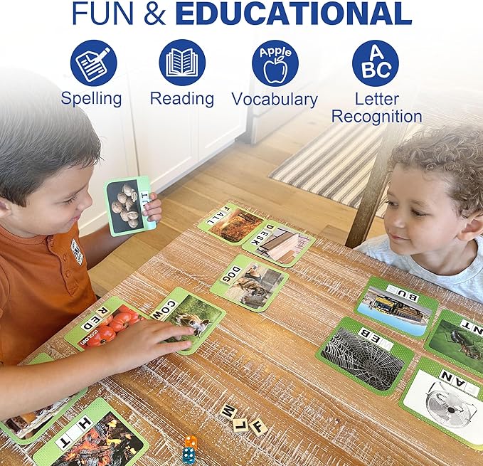 BenBen Spelling Games with 224 Flashcards, 2-4 Players, Learning Games for Kids Ages 4-8, Educational Autistic Toys for Kindergarten 1st 2nd 3rd Grade, Preschool Autism Classroom Must Haves