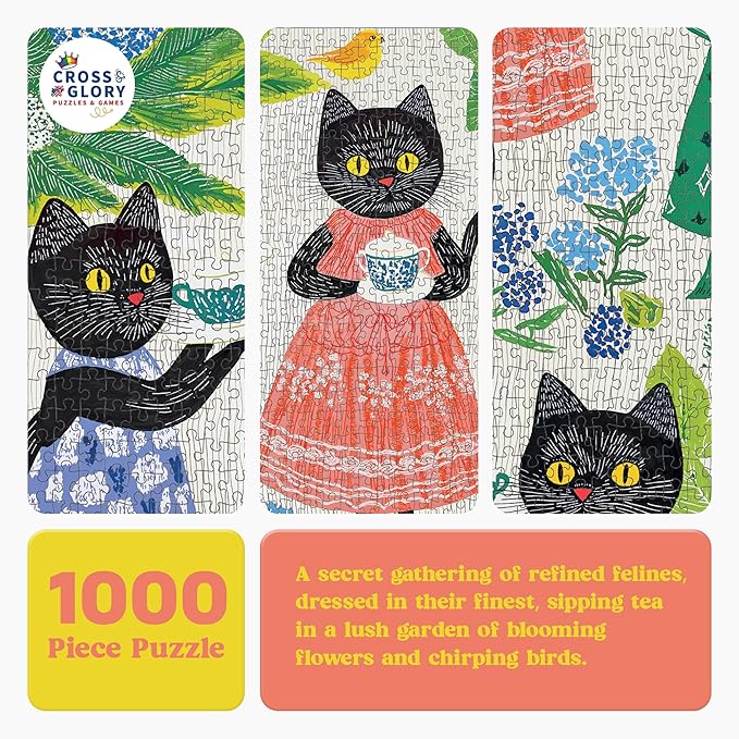 Cross & Glory - The Whiskered Tea Society - 1000 Piece Jigsaw Puzzle for Adults | Whimsical Cat Puzzle | Charming Garden Tea Party Scene