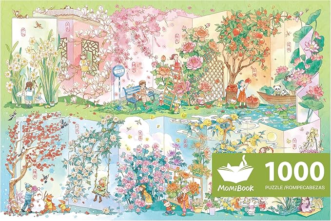 MOMIBOOK 1000 Piece Puzzle for Adults Jigsaw Puzzles of Flower Calendar, Photosensitive Discoloration Painting Image Four Seasons Challenging Impossible Puzzle Unique Party Christmas Birthday Gifts