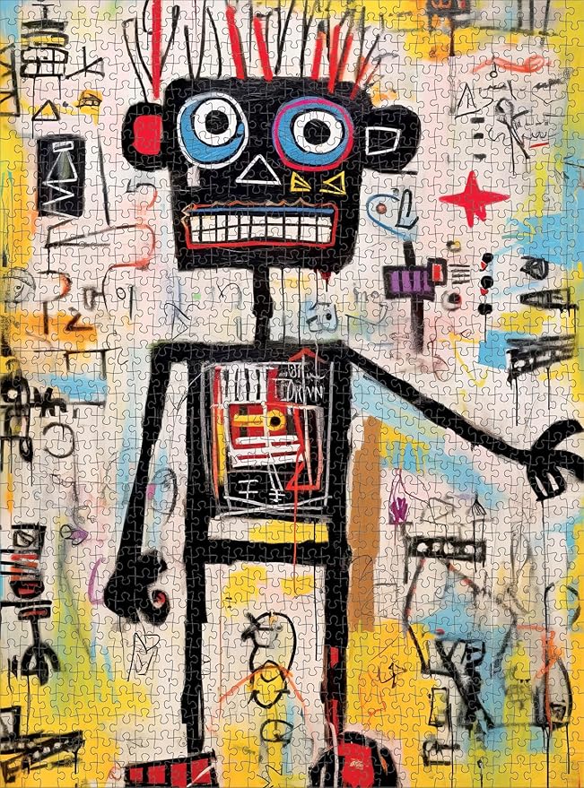 Cross & Glory - Neon Robot Rhapsody - 1000 Piece Jigsaw Puzzle for Adults | Abstract Neo-Expressionism Art | Luminous Yellow Highlights | Premium Quality | Vibrant Colors