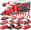 JOYIN 25 in 1 Fire Truck Vehicle Toy Set with Sounds and Lights, Fire Engine Vehicles in Carrier Truck, Mini Rescue Emergency Car Toy, Christmas Birthday Gifts for Over 3 Years Old Boys