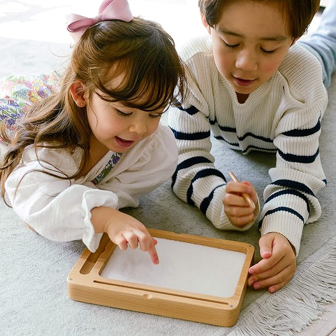 Blue Ginkgo Montessori Sand Tray – Premium Wooden Tray with Lid for Letter Tracing, Numbers, Drawing, Classroom Use (9.8 x 6.7 Inches)