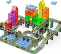 121PCS Magnetic Tiles Road Set with Pullback Cars. Magnet Tiles for Building Construction Toys with Ship, Airplane, Traffic Sign, STEM Magnetic Tiles for Kids Ages 4-8, Educational Gifts for Ages 3+