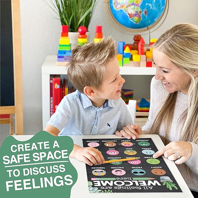 Hadley Designs Feelings Chart For Kids Ages 4-8 - Emotions Chart For Toddlers 3-5, Counseling Feelings Posters For Classroom Calming Corner, Social Emotional Learning Posters, Cactus Classroom Decor