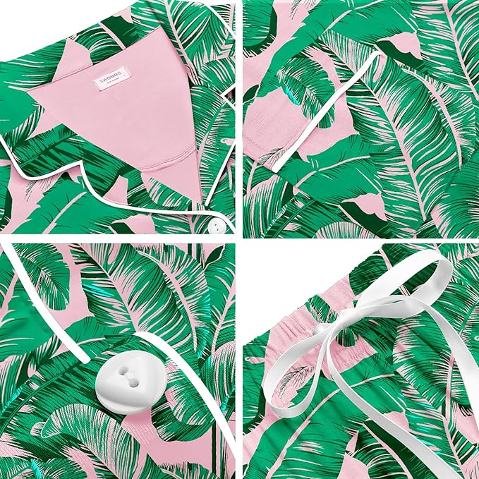 SWOMOG Womens Button Down Pajamas Set Short Sleeve Sleepwear Bride Soft Pj Lounge Sets XS-3XL