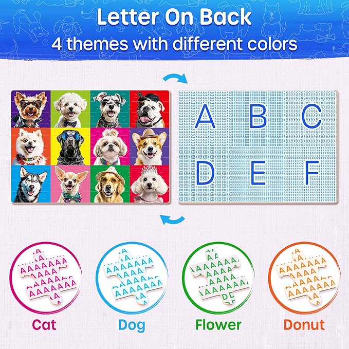 SYNARRY 100 Piece Puzzles for Kids Ages 4-6 6-8, Wooden 100 Piece Puzzle, 4 5 6 7 8 Year Old Puzzles for Kids Ages 4-8, Cat Dog Flower Donut Jigsaw Puzzle for 3+ Years Old Boys Girls