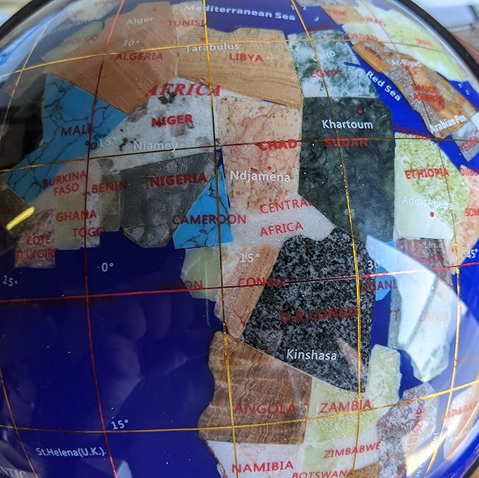 Limited Edition! Unique Art Since 1996 Blue Lapis Table Top Gemstone World Globe with 4 Leg Copper Plated Zinc Alloy Stand (220MM/BLUE OCEAN/4LEG COPPER)