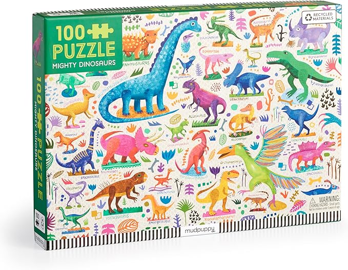 Mudpuppy Mighty Dinosaurs 100 Piece Puzzle – 100 Piece Jigsaw Puzzle with Colorful and Fun Illustrations of Jurassic Creatures for Children Ages 5 and Up