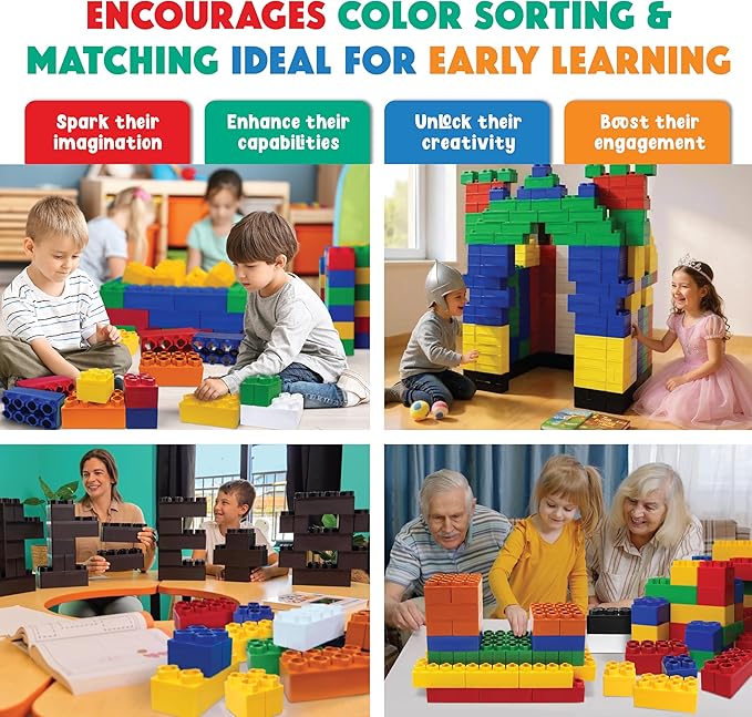 BiggoBlocks Large Building Blocks for Kids Ages 3-8 – 432 Piece Mega Set – Indoor & Outdoor STEM Toy for Boys & Girls