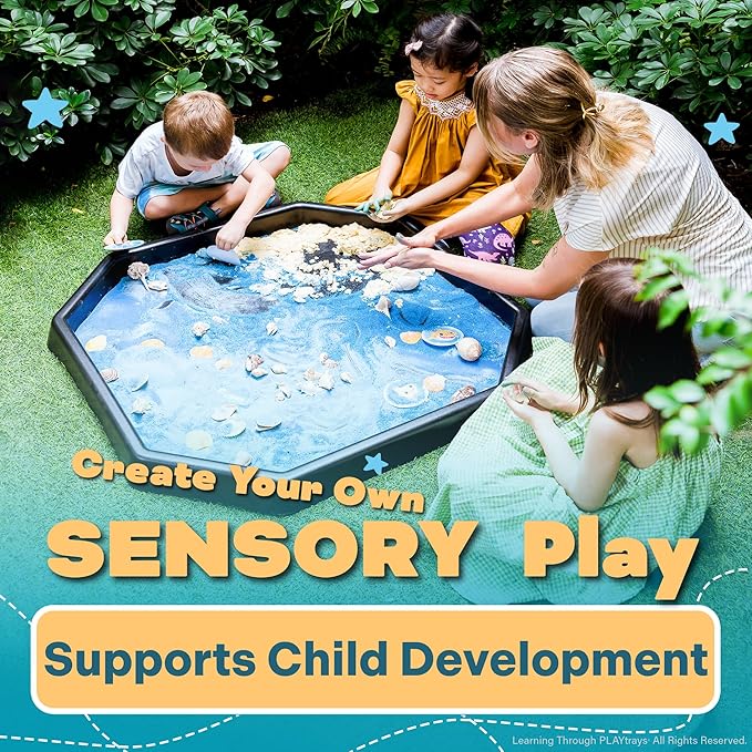 Tuff Tray for Sensory Play (Large, Black) – Premium Textured Play Tray for Toddlers – Sand and Water, Sensory Bin for Preschool, Montessori, Classroom & Home