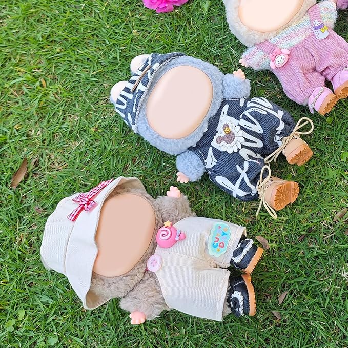 Clothes for 17cm Doll, 2 PCS Cute Cream Hat & Jumpsuit Set, Dress up Outfit Exquisite Accessories for Dolls
