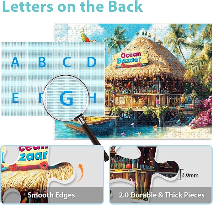 500 Piece Puzzles for Adults, Colorful Beach Shop Parrot Jigsaw Puzzles 500 Pieces for Adults Kids Seniors, Challenge Art Jigsaw Puzzle for Gifts Birthday Party Games Family, 20.5 * 15 inch Dust Free