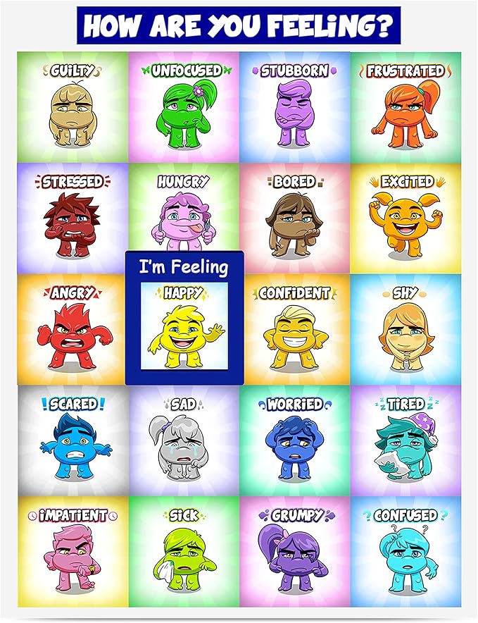 Magnet Feelings Chart for Kids and Toddlers-with Laminated Coat for Extra Protection Feelings Poster for Classroom,Therapy or Home - Emotions Poster Attach to Metal Surfaces, Fridge,Lockers and Doors