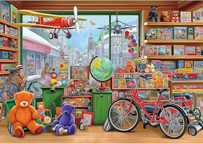 Fantasy Toy Store 500 Piece Jigsaw Puzzle for Adults Adventure Vintage Scene Shop Fun Puzzles with Letters on Back Bears Bicycles Unique Challenge Gift Toy for Family Seniors (23"X15")