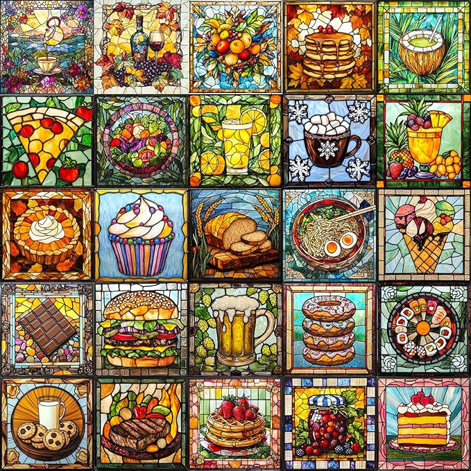Bgraamiens-Glassy Delicacy-Stained Glass Food Collage Puzzle 1000 Pieces Extremely Beautiful Jigsaw for Adults - Difficult Funny Puzzle for Adults
