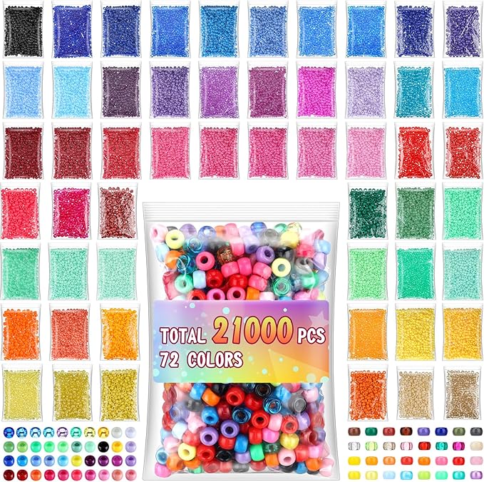 21000 Pcs Pony Beads Bulk 6 x 9 mm Plastic Kandi Beads for Bracelet for Multicolor Craft Making Rainbow Necklace Jewelry Key Chain DIY Braids(72 Colors)