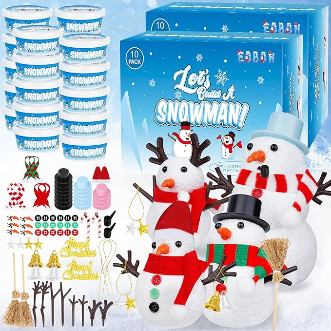 20 Pack Snowman Kit, DIY Christmas Craft for Kids, Build a Snowman Kit Indoors Decorations, Creative Air Dry Clay Modeling Crafts Kit for School Winter Party Activities, Christmas Perfect Kids