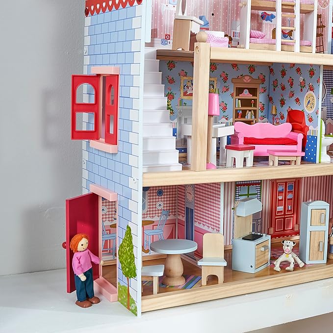 KidKraft Chelsea Doll Cottage Wooden Dollhouse with 16 Accessories, Working Shutters, for 5-Inch Dolls