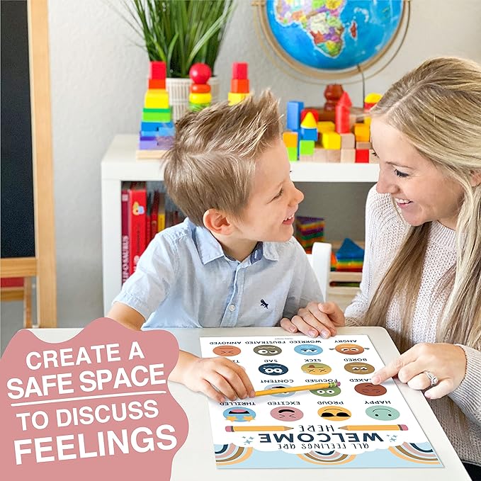 Hadley Designs Feelings Chart For Kids Ages 4-8 - Emotions Chart For Toddlers 3-5, Counseling Feelings Posters For Classroom Calming Corner, Social Emotional Learning Posters, Boho Classroom Decor
