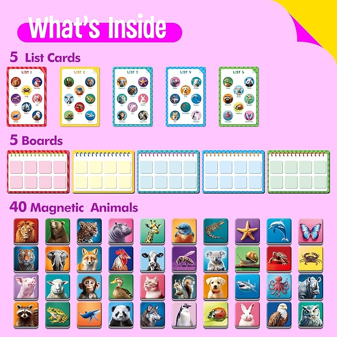 SpriteGru Magnetic Animal Matching Game, Funny Animals Learning Game, Race to Collect Your Lists Educational Toy for Boys & Girls at Home