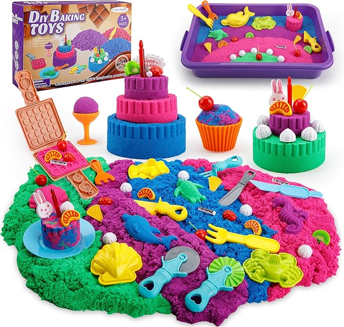 YIDESTARS Sensory Play Kit: Sand Art & Ice Cream Toy - 4lbs Colorful Sand,Molds,Tools,Sandbox w/Lid - Fun Gift for Kids(3-8)