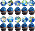 48pcs Earth Globe Cupcake Toppers Earth Day Party Decorations Globe World Map Theme Cake Cupcake Picks for Travel Around The World Birthday Party Earth Day Baby Shower Supplies