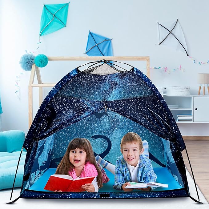 Kids Play Tent Lucky Castle Playhouse for Boys and Girls Easy Fun Dome Tent Camping Playground Pop Up Tent for Kids Indoor and Outdoor Imaginative Play Perfect Kid's Gift (Black Dinosaur)