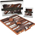 Backgammon Set 18 inch, Large - Classic Board Game for Adults and Kids with Premium Leather Case - Includes Strategy & Tip Guide (Brown)