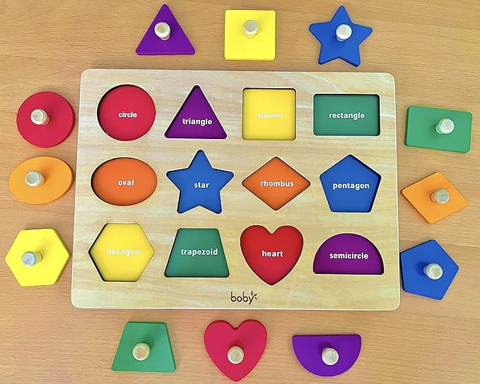 Dailyfunn Montessori Toy Shape Peg Puzzles Baby Puzzle 12-18-24 Months with Knob for Infant-Toddlers 1-3