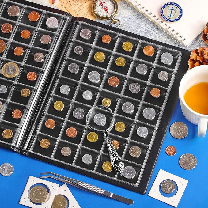 350 Pockets Coin Albums - 35x30 mm/1.3x1.1 inch Pocket Green Coin Book 10 Pages Coin Collection Holder Letter Size Coin Storage Book CS0235GR