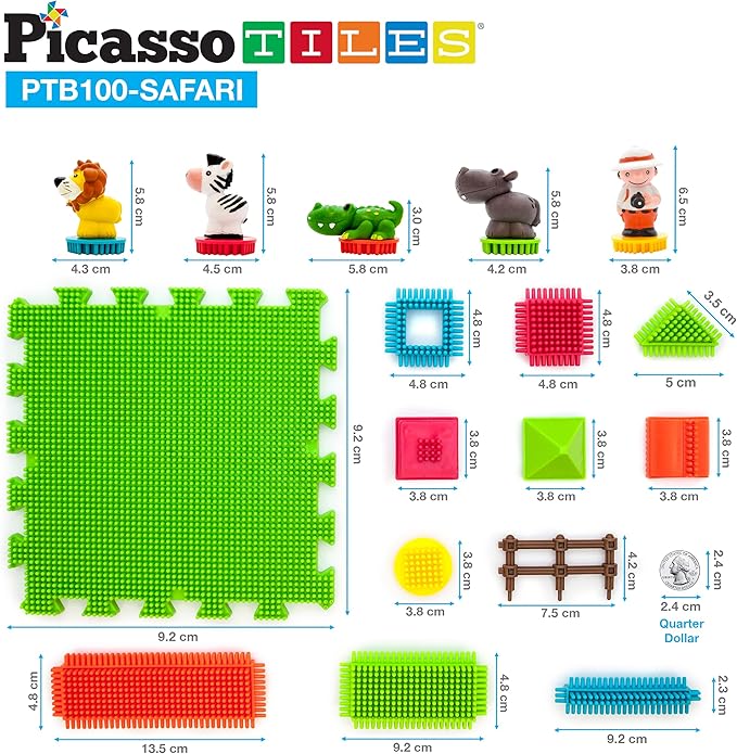 Picasso Toys PTB100 100pcs Hedgehog Block 3D Building Blocks Tiles Safari Theme Set Learning Playset STEM Toy Set Educational Kit Child Brain Development Preschool Kindergarten Toy for Age 3 & Up