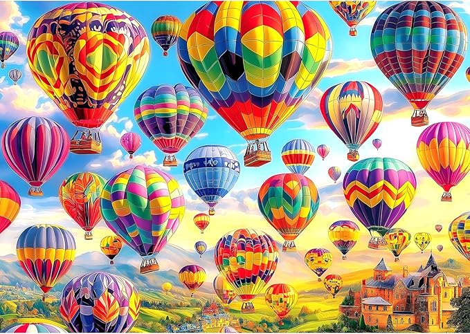 Hot Air Balloon 1000 Piece Puzzle for Adults Unique Colorful Castle Puzzles for Adults 1000 Pieces Landscape Jigsaw Puzzles 1000 Pieces Family Challenging Puzzle (27.5"x19.6")