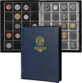 200 Pockets Coin Album - Coin Collecting Book with 10 Pages, 33x33 mm Grid Holder for Pounds Pence Cents Dollars Nickel (Blue) CS48200BL