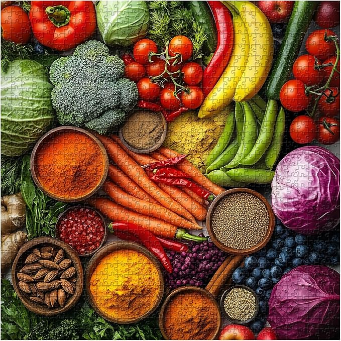 Vintage Fruit Puzzles for Adults 1000 Pieces, PICKFORU Colorful Vegetable Plant Spices Jigsaw Puzzles Kitchen, Hard Challenging Food Theme as Art Decor