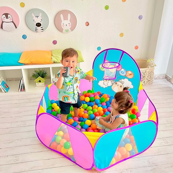 Ball Pool for Toddlers | Kids Ball Pit | Ball Pit for Babies | Piscina de Pelotas para Bebes |Playpen with Basketball Hoop and Zipper Storage Bag, 4 Ft/120CM E : Balls NOT Included
