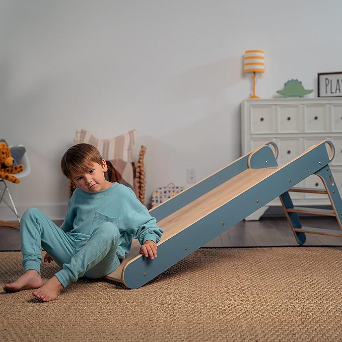 Avenlur Indoor Folding Slip and Slide for Kids - Easy Set Up, Easy to Store Playset, Safe Toy for Toddlers, Foldable Wooden Large First Slide with Extra Long Slipping Slope Ages 1.5-4 Years (Blue)