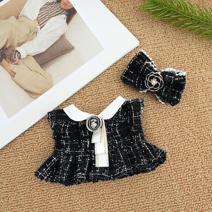 17cm Doll Clothes Set-Adorable Outfits for Dolls-Stylish Accessaries Clothes Dress-Up-Replaceable Clothing Collections, Includes Hat, Top, Skirt(Black-Style D)