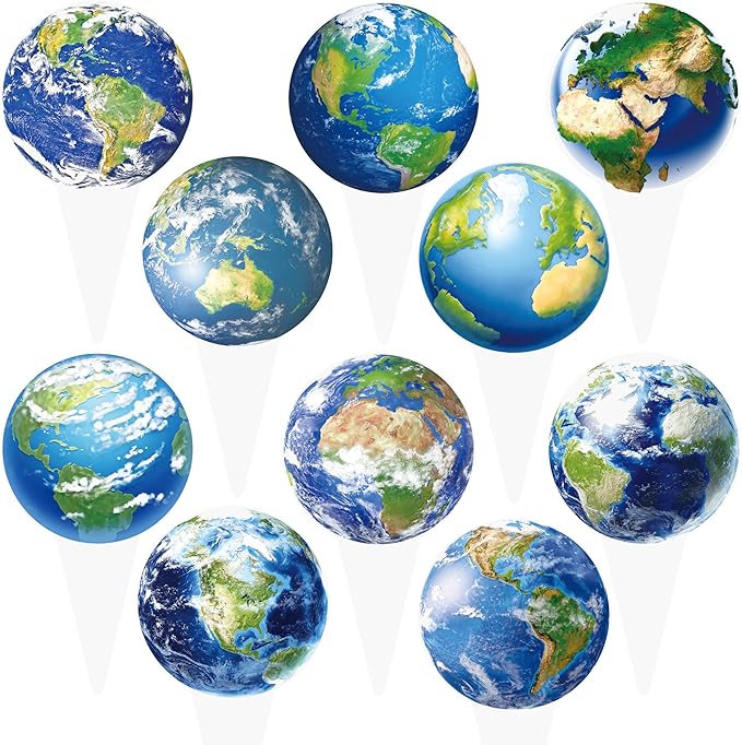 48pcs Earth Globe Cupcake Toppers Earth Day Party Decorations Globe World Map Theme Cake Cupcake Picks for Travel Around The World Birthday Party Earth Day Baby Shower Supplies