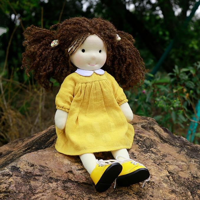 BlissfulPixie Handmade Waldorf Doll - Inka 12", Soft Girl Rag With Cute Stuffed Plush, Ideal First for Babies & Toddlers