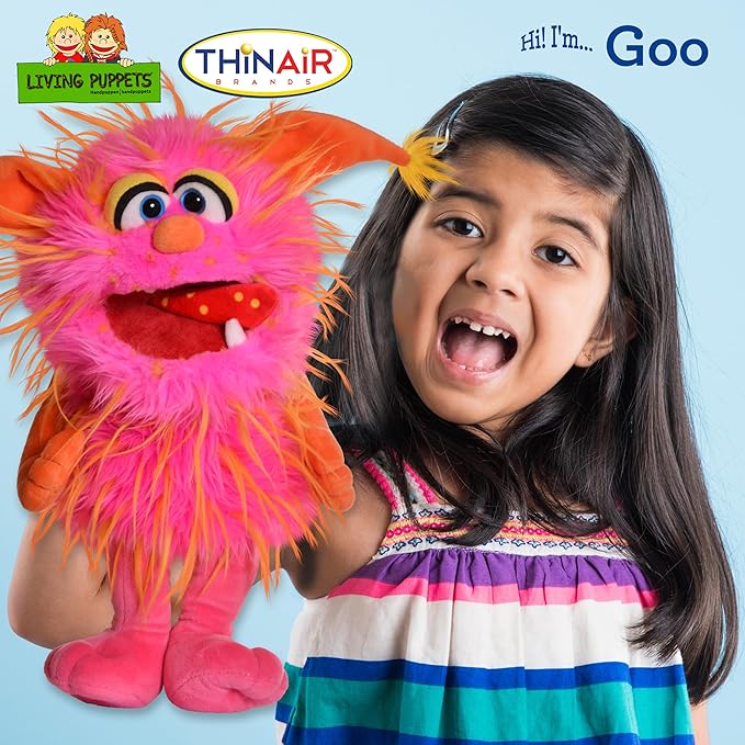 Living Puppets 15-Inch Plush Pink & Orange Friendly Monster Hand Puppet - European Design, Ultra-Soft and Cuddly, Promotes Child Development, Recommended for Boys and Girls