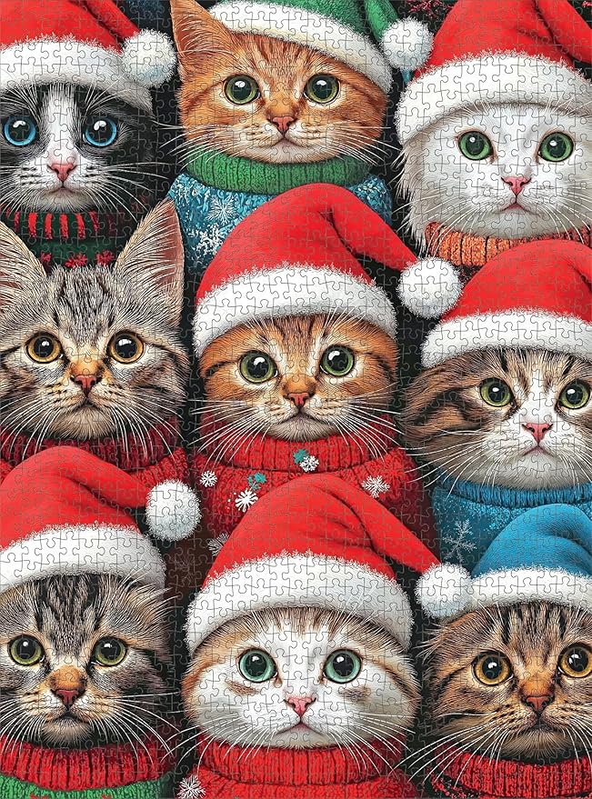 Cross & Glory - Whisker Wonderland: Holiday Cats Edition - 1000 Piece Jigsaw Puzzle for Adults | Festive Cat Puzzle | Christmas Jigsaw Puzzle with Vibrant Artwork