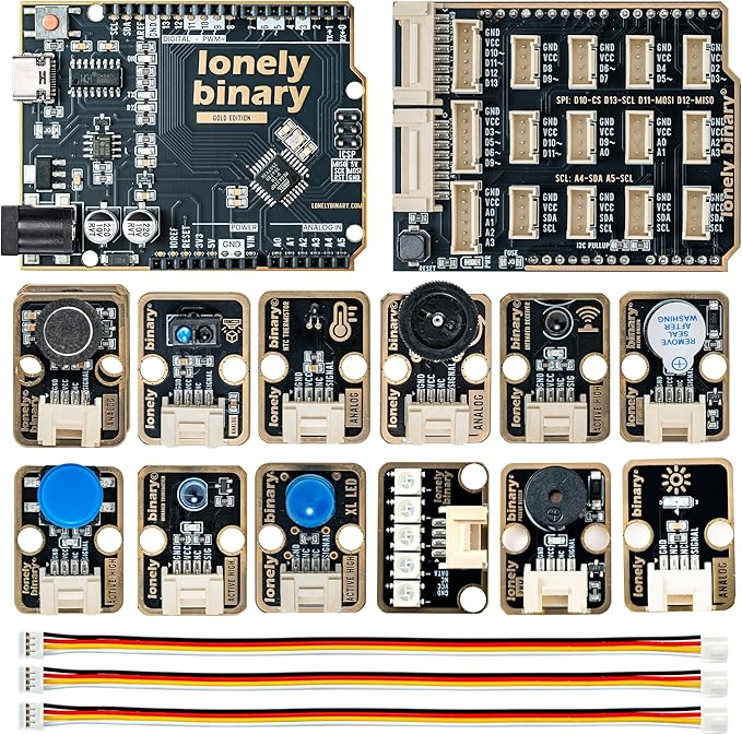 TinkerBlock UNO R3 Starter Kit with 12 Plug-in Sensor Modules, ATmega328P, Extension Board, Compatible with Arduino IDE, STEM & Electronics Learning-No Wiring Needed- Video Tutorials
