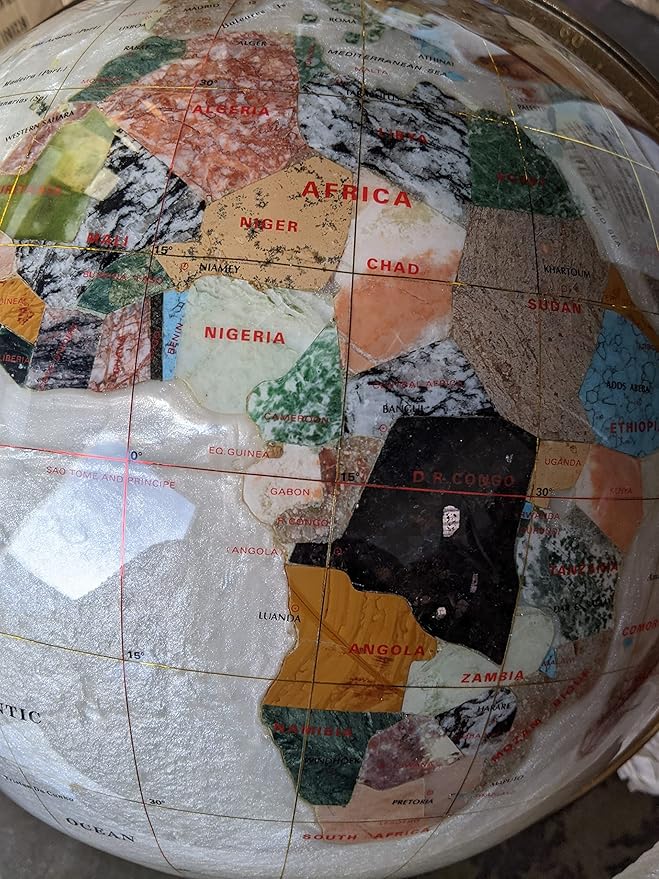 Last one on Earth! 2002 Edition Vintage Unique Art Since 1996 Pearl Swirl Table Top Gemstone World Globe with New Zinc Alloy Stand (2002 Collector Version Pearl Tripod Gold)