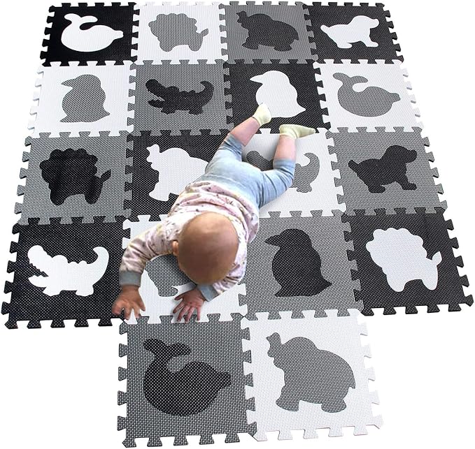 MQIAOHAM® 18 Pieces Puzzle Play Mats, Soft Baby Play Mat, Kids Interlocking Foam Floor Tiles, Toddlers Carpet Playmats Animal G301018-P051HBH