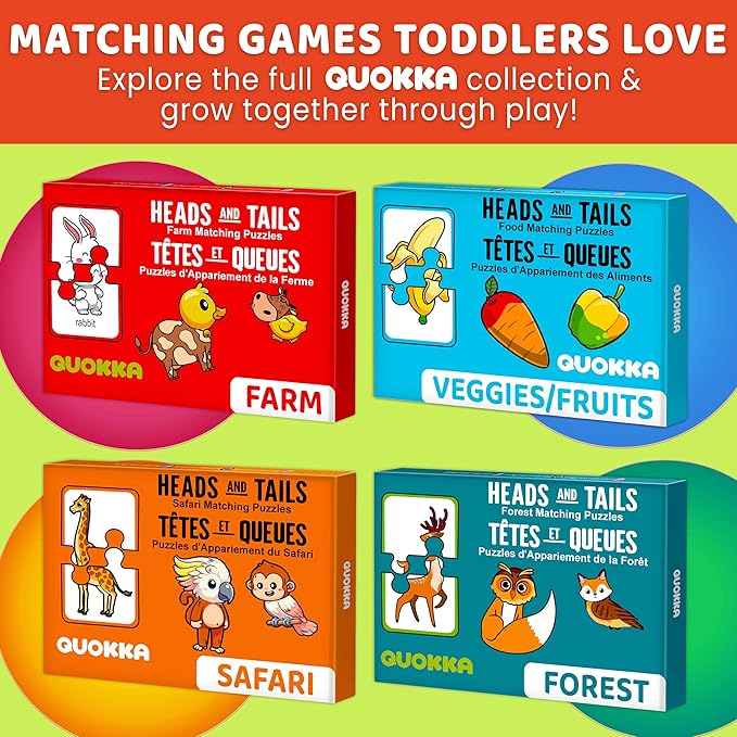 QUOKKA Toddler Puzzles Ages 2-4 – 100% Self-Correcting 16 Matching Pairs of Wood Animals – Educational Toddler Puzzles Ages 1-3 with 32 Pieces - Memory Matching Games for 3-5 Years Old Boys and Girls