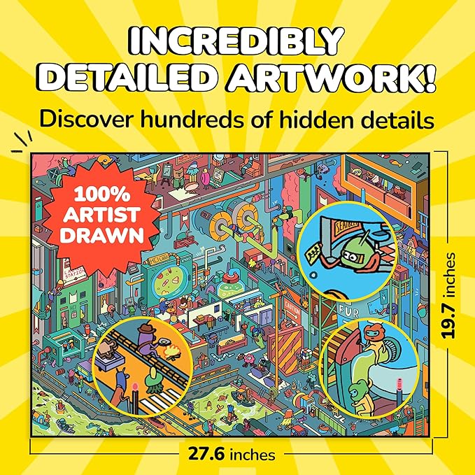 Odd Pieces Jigsaw Puzzles 1000 Pieces - Magic Mystery Story Secret Ending Puzzle - Perfect Game Night for Adults & Kids - Funny Space Cartoon Theme (AstroGastro)