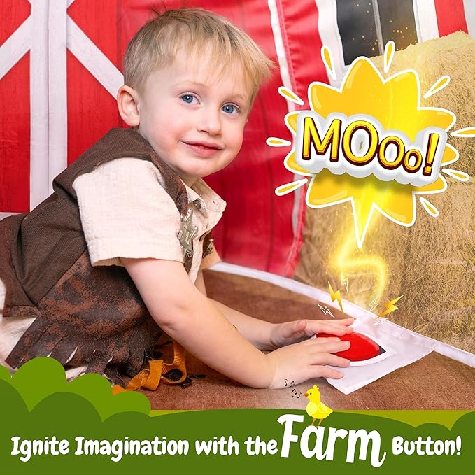 W&O Farmhouse Barn Aerodome with LED Lights & Farm Sound Button – Inflatable Farm Play Tent – Kids Play Tent Indoor – Sets Up in Seconds for Ages 3-12 (Fan Not Included)