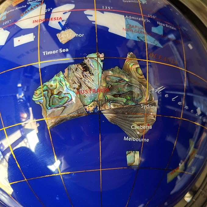 Limited Edition! Unique Art Since 1996 Blue Ocean Table Top Gemstone World Globe with 4-Legs Silver Zinc Alloy Stand (220MM/9 INCHES 4 LEG/BLUE OCEAN)