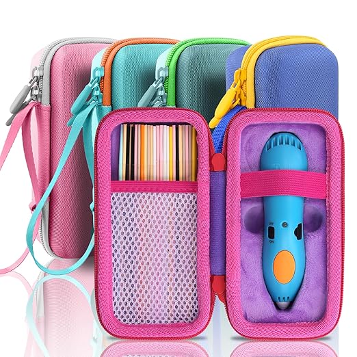 co2CREA Hard Case for 3Doodler Start+ Essentials (2024) 3D Pen Set - Storage Organizer with Custom Slots for Art Activity Set, Printing Filament Refill and USB Charger, Purple Case + Rose Red Zipper